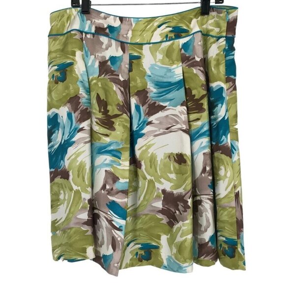 Talbots Skirt Size 10 womens blue green pleated Floral 100% Silk - Picture 3 of 8